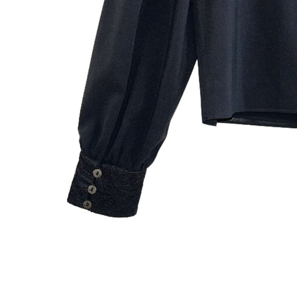 Alice + Olivia Silk Lace Detail Blouse Black S Designer Luxury Top - Picture 5 of 8